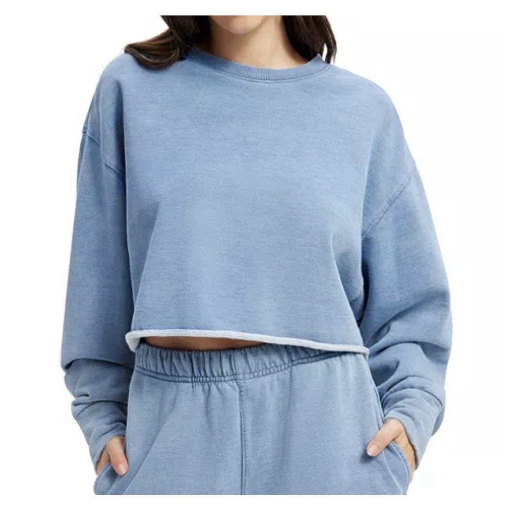 Good American Women's Cropped Terry Sweatshirt Oversized Blue Size 8 Medium NWT